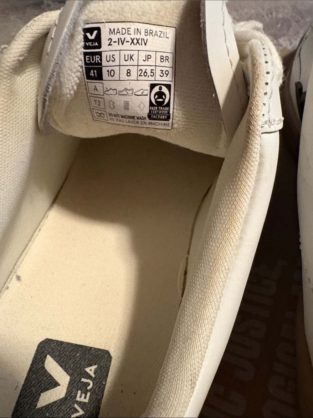 Veja White Leather Sneakers with Black V and Tan Sole - Picture 5 of 6
